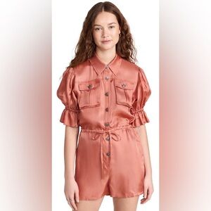 Cinq a Sept Tous le Jours HALLIE UTILITY CUPRO ROMPER IN APRICOT